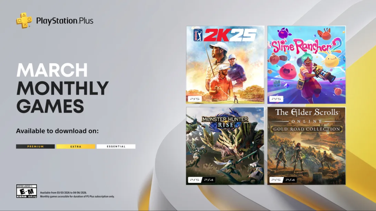PS Plus de março traz PGA Tour 2K25, Monster Hunter Rise, Slime Rancher 2 e mais
